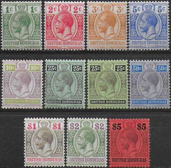 1913-21 Bitish Honduras George V 11v. MNH SG n. 101/10