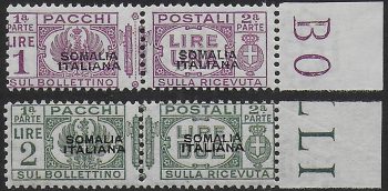 1931-40 Somalia Parcel post Lie 1+Lire 2 bf MNH Sassone n. 60/61