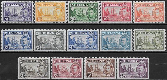 1938-44 St Helena George VI 14v. MNH SG n. 131/40