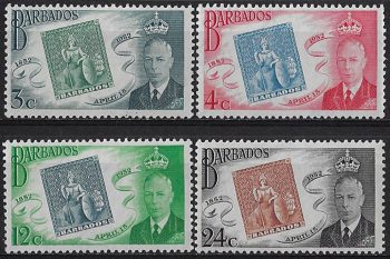 1952 Barbados Stamp Centenary 4v. MNH SG n. 285/88