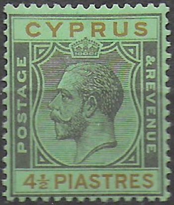 1924 Cyprus George V 4½ p. black and orange-emerald MNH SG n. 111