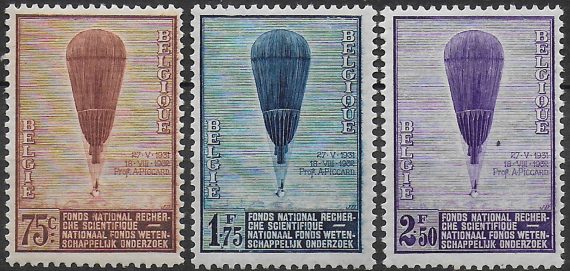 1932 Belgio Prof. Piccard's Ascensions 3v. MNH Unificato n. 353/55