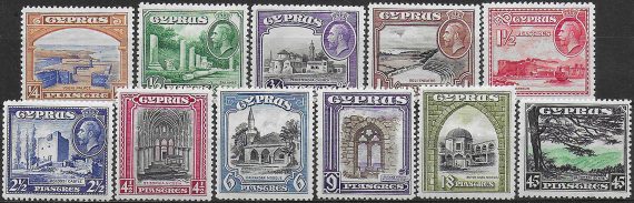 1934 Cyprus George V 11v. MNH SG. n. 133/43