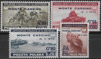 1944 Polonia stamps of exile Montecassino 4v. MNH Yvert n. 17/20