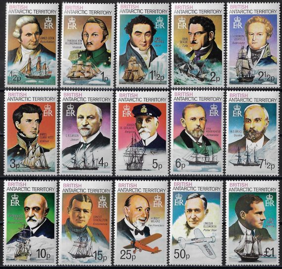 1973 British Antarctic Territory explorers 15v. MNH Michel n. 45AX/59AX