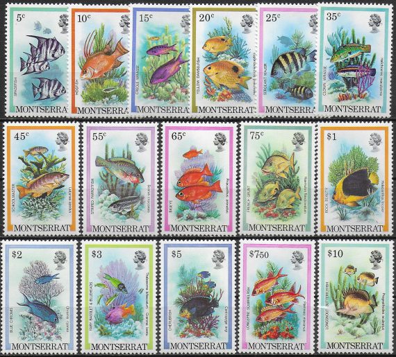 1981 Montserrat fish 16v. MNH SG n. 555/70