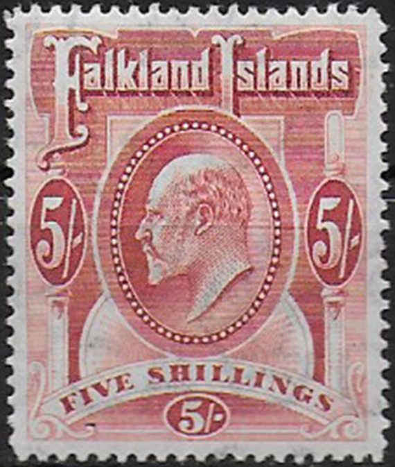 1904 Falkland Islands 5s. red MNH SG n. 50