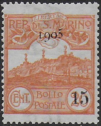 1905 San Marino 15c. on 20c. orange 1v. MNH Sassone n. 46
