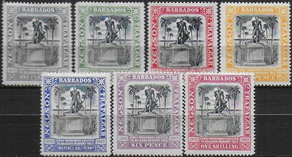 1906 Barbados Nelson Centenary 7v. MH SG n. 145/51