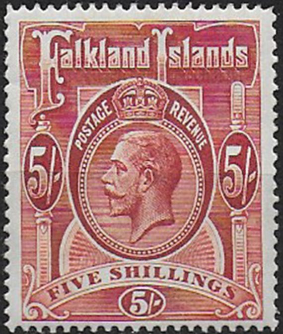 1912 Falkland Islands 5s. deep rose red MNH SG n. 67