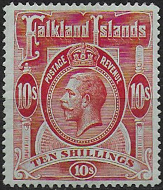 1914 Falkland Islands 10s. red green MNH SG n. 68