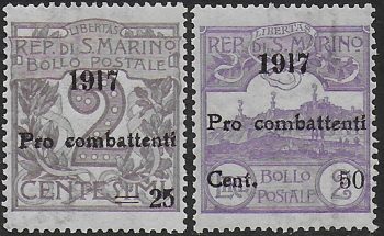 1917 San Marino Pro Combattenti 2v.bc MNH Sassone n. 51/52