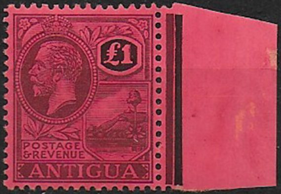 1922 Antigua George V 1£ purple and black-red bf MNH SG n. 61