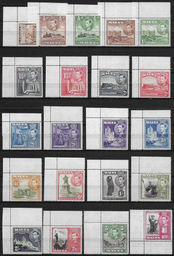 1938-43 Malta Giorgio VI 21v. af MNH SG n. 217/31