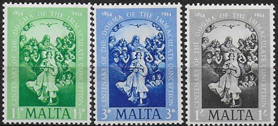 1954 Malta Immaculate Conception 3v. MNH SG n. 263/65