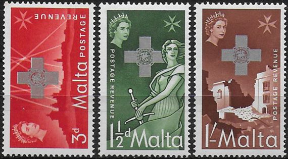 1957 Malta Geoge Cross 3v. MNH SG n. 283/85