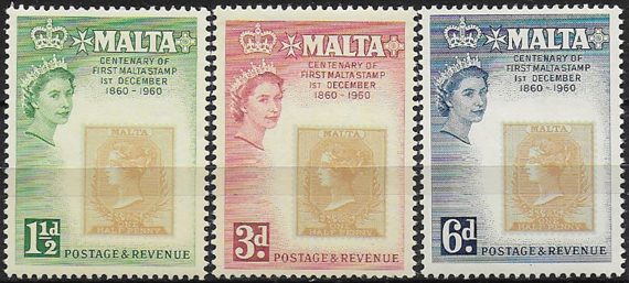 1960 Malta Stamp Centenary 3v. MNH SG n. 301/03