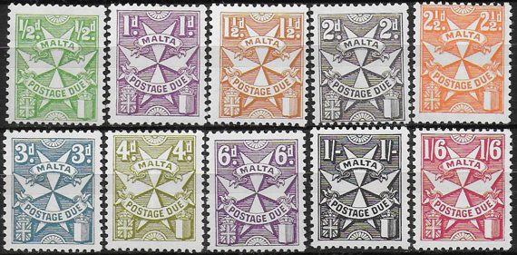 1968-70 Malta postage due Malta Cross 10v. MNH SG n. D32/41