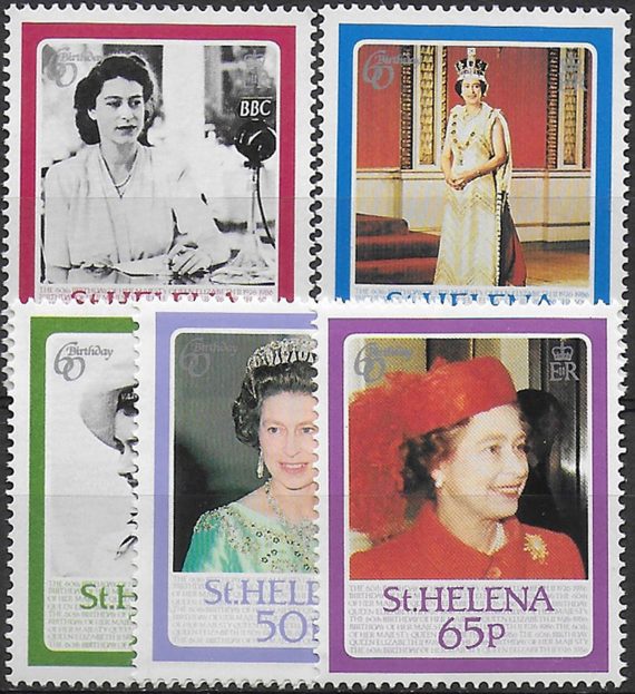 1986 St Helena birthday of queen Elizabeth II 5v. MNH SG n. 477/81