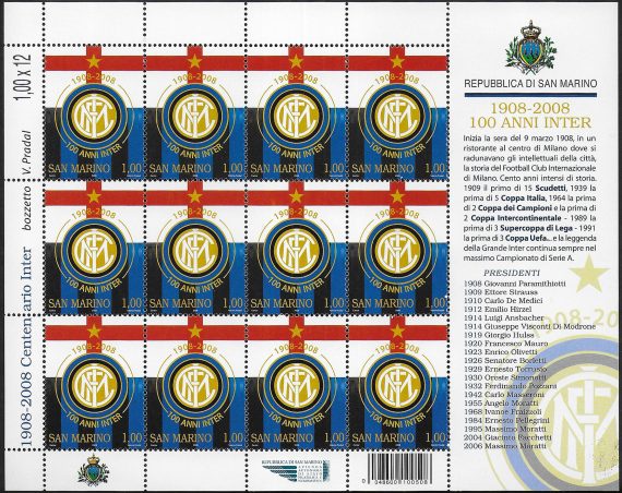 2008 San Marino Inter Centenary MS MNH Unificato n. 2173