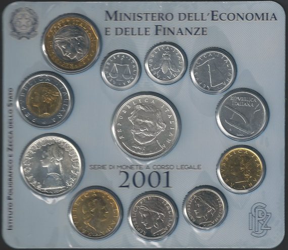 2001 Italia divisionale Verdi 12 monete FDC-BU