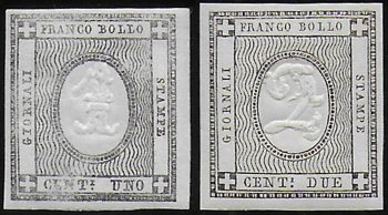 1861 Italia Sardegna stamps for printed matter 2v. MNH Sassone n. 19/20