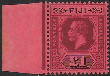 1914 Fiji George V 1£ purple and black/red sm MNH SG n. 137