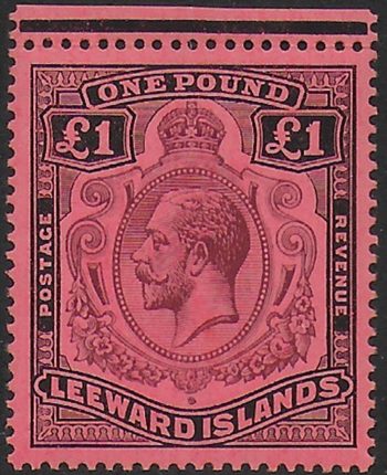 1928 Leeward Islands George V £1 purple and black/red sm MNH SG n. 80