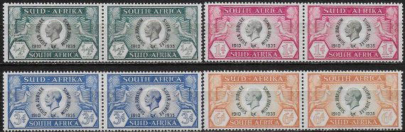 1935 South Africa Silver Jubilee 4 pairs MNH SG n. 65/68