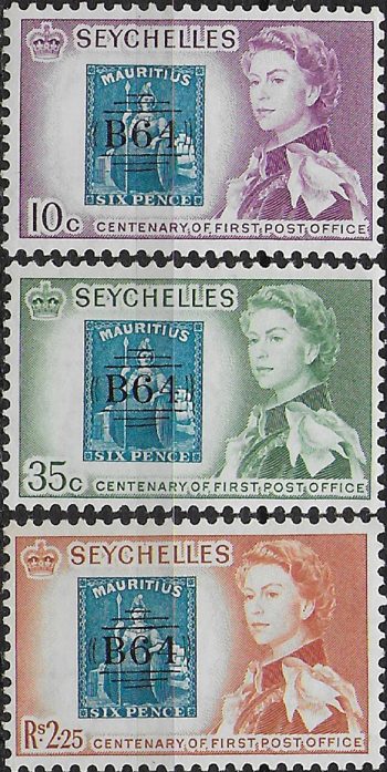 1961 Seychelles First Post office 3v. MNH SG n. 193/95