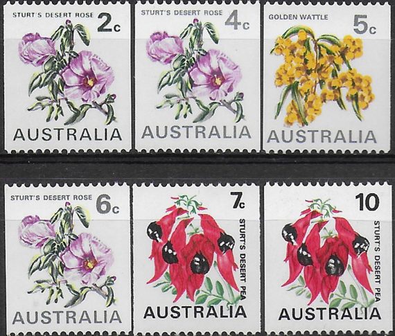 1970 Australia flowers 6v. MNH S.G. n. 465a/68d