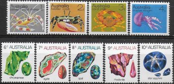 1973 Australia marine life and gemstones 9v. MNH S.G. 545/552a