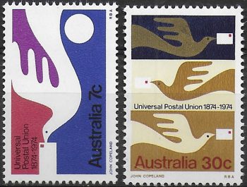 1974 Australia centenary of UPU 2v. MNH S.G. n. 576/77