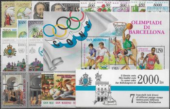 1992 San Marino complete year 21v. + 1MS + 1Booklet MNH