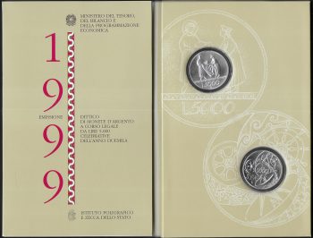 1999 Italia "Verso il 2000" 2 monete FDC-BU