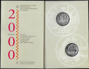 2000 Italia "Verso il 2000" 2 monete FDC