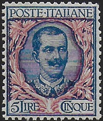 1901 Italia VE III Lire 5 azzurro rosa sup MNH Sassone n.78