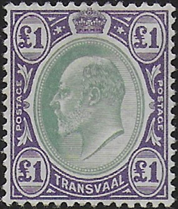 1903 Transvaal Edward VII 1£ green and violet MLH SG n. 258