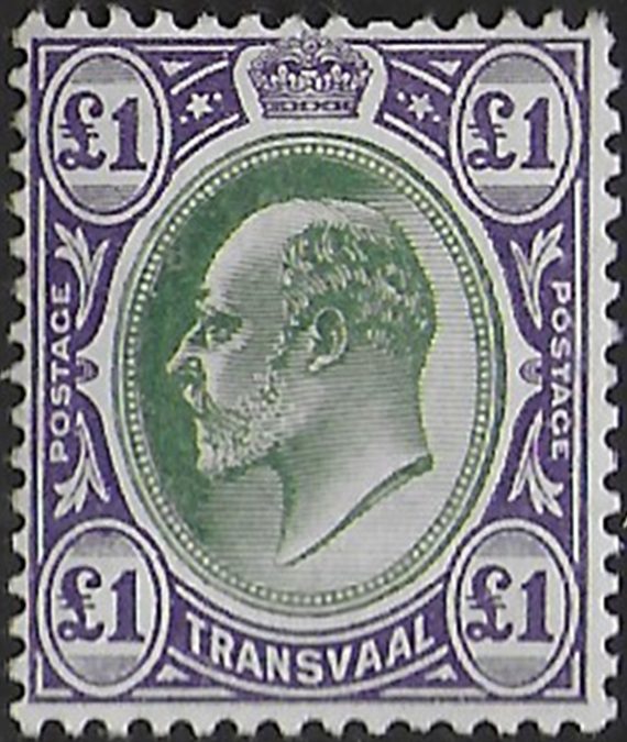 1908 Transvaal Edward VII 1£ green and violet MNH SG n. 272a