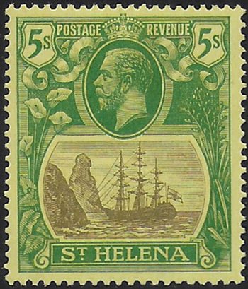 1927 St Helena George V 5s. grey and green yellow MNH SG n. 110