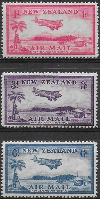 1935 New Zealand airmail Bell Block Aerodrome 3v. MNH SG n. 570/72