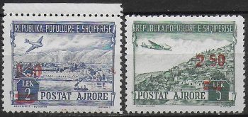 1952 Albania airmail overprinted 2v. MNH Unificato n. 58/59