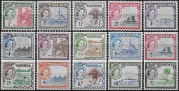 1953-59 Gambia Elizabeth II 15v. MNH SG n. 171/85