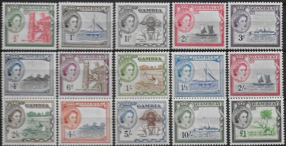 1953/59 Gambia Elizabeth II 15v. MNH SG n. 171/85
