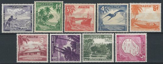 1954-61 Nauru Pictorial 9v. MNH SG n. 48/56