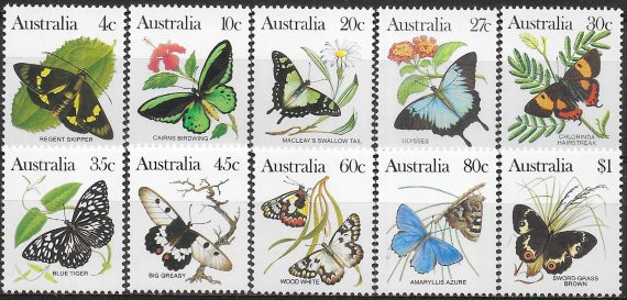 1983 Australia butterflies 10v. MNH Michel. n. 839/48