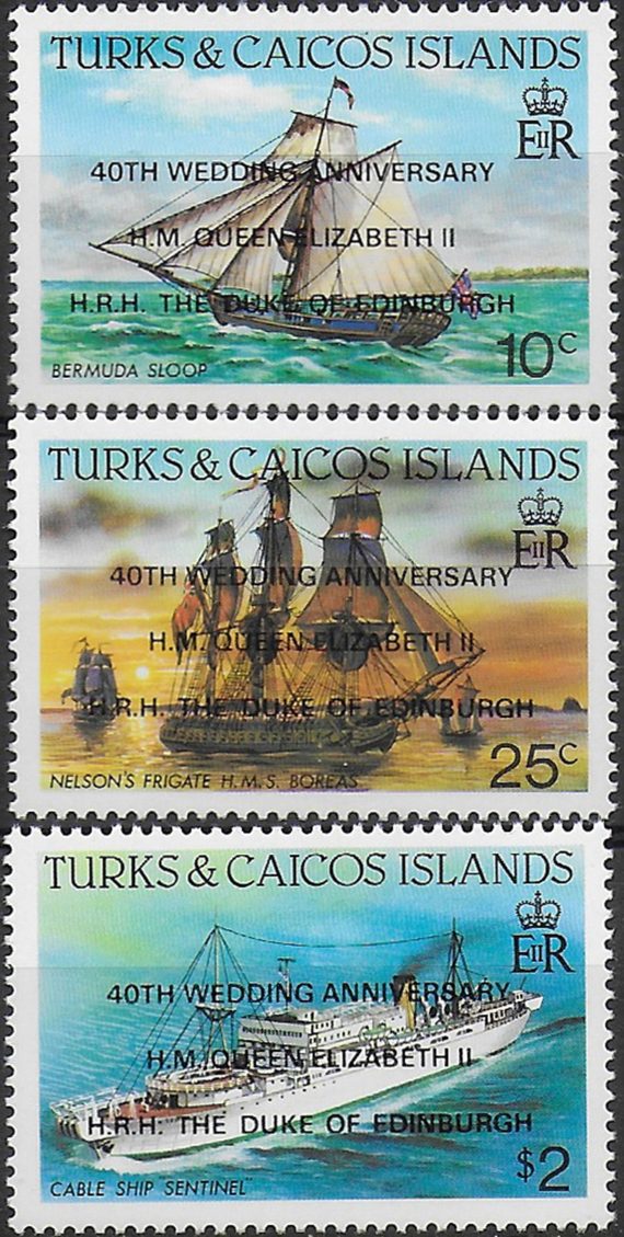 1988 Turks and Caicos 40th wedding anniversary 3v. MNH SG. n. 922/24