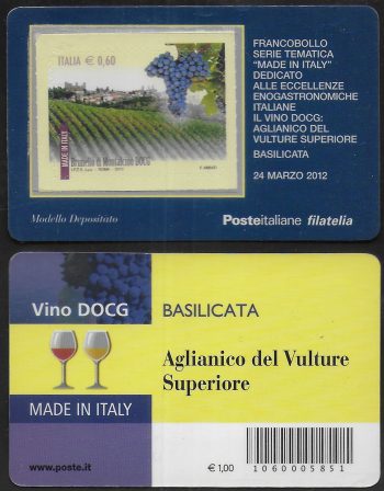 2012 Italia tessera Aglianico del Vulture Unificato n. 793 varietà