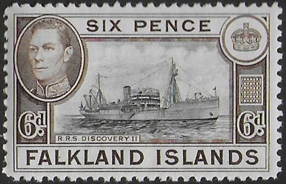 1938 Falkland Islands George VI 6d. slate-black deep brown MNH SG n. 155