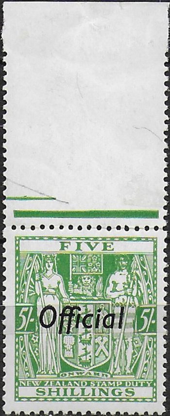 1938 New Zealand George VI 5s. green Official bf MNH SG n. O119